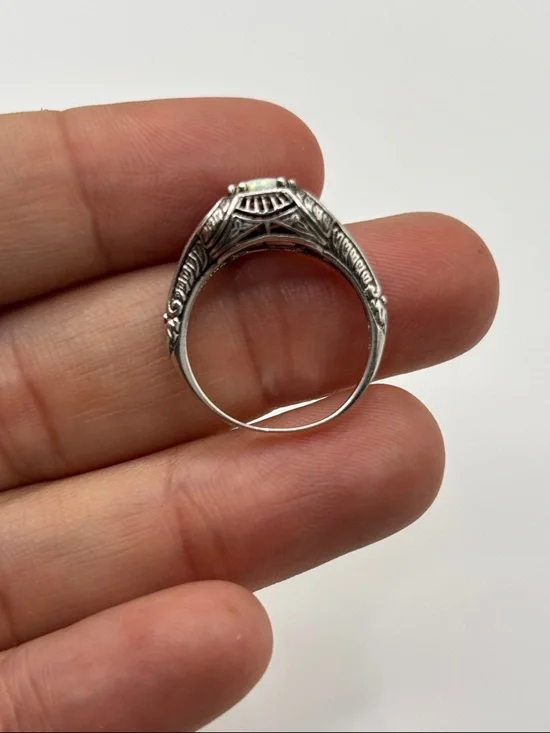 Sterling-Style White Opal Accent Ring - Vintage-Inspired Women's Jewelry - Picture 4 of 4